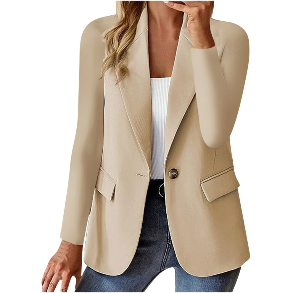 Women's Beige Solid Single-Button Blazer Jacket