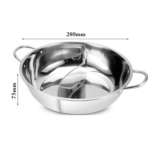 Stainless Steel Twin Divided Hot Pot 28cm Silver 1