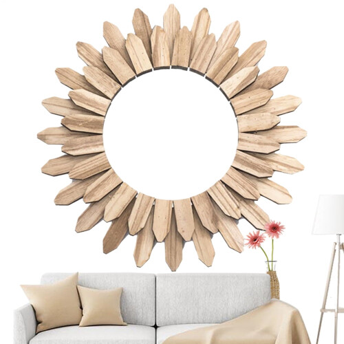 Wooden Wall Mirror Rustic Sunflower Design 1 Piece