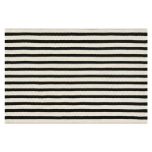 Cotton woven outdoor porch rug black and tan striped