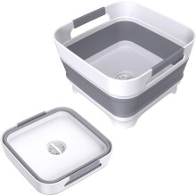 Fregadero plegable con tapón de desagüe, color gris, 9 litros.
