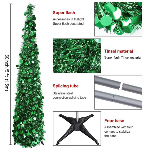 5ft collapsible tinsel Christmas tree with stand 2