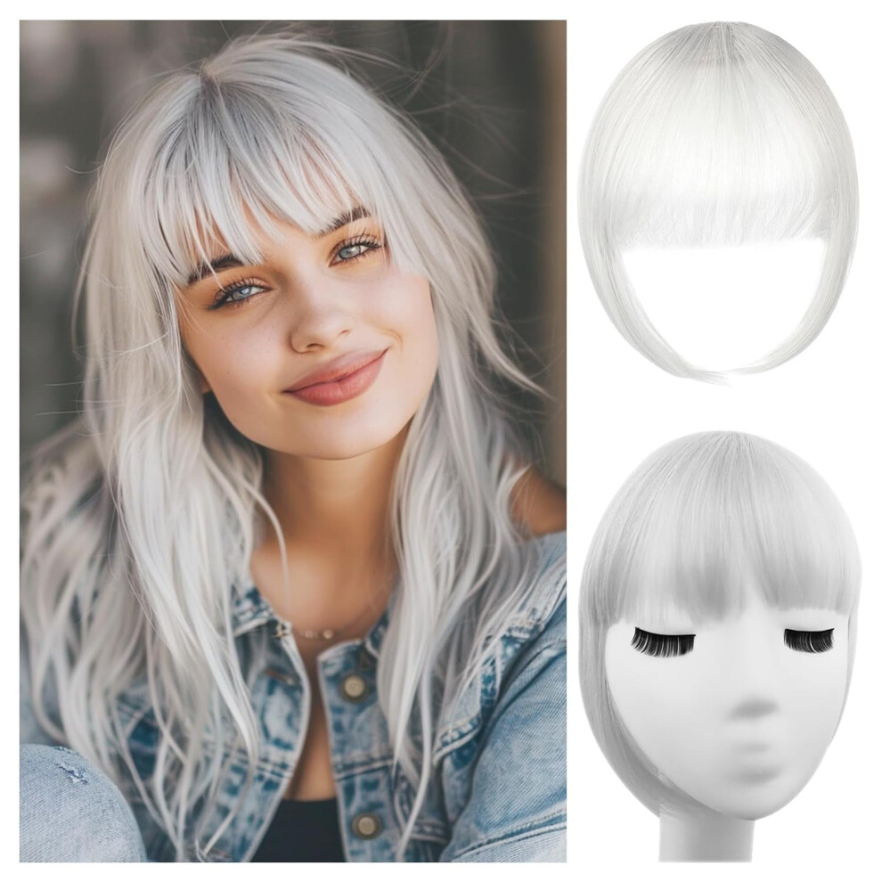 Silver Gray Clip-on Bangs Human Hair 100g