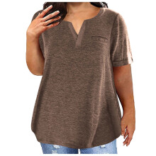 Dames T-shirt met V-hals en korte mouwen, maat L (plus size)