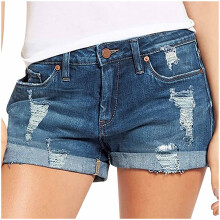 Dame denimshorts mørkeblå med middels mid-rise elastiske