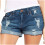 Dame denimshorts mørkeblå med middels mid-rise elastiske 1