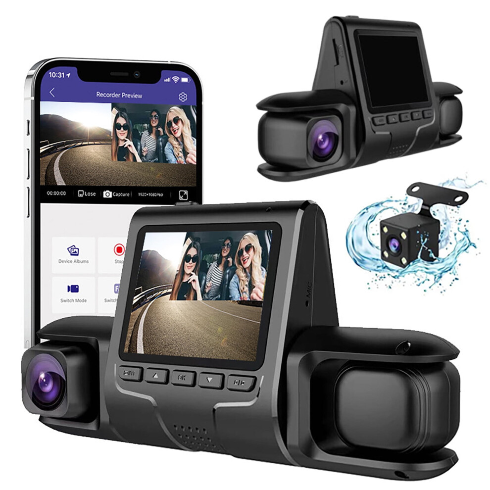 Dash Cam Front Rear Interior 1080P 3-Channel With Ir Night 9178400743351