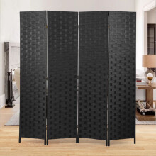 Fa szobaparaván, összecsukható, betekintést gátló paraván, 4 panel, fekete