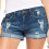 Dame denimshorts mørkeblå med middels mid-rise elastiske 3