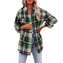 Women's Casual Long Sleeve Button-Up Lattice Print Top