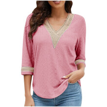 Maglione da donna a maglia con scollo a V e bottoni, rosa, taglia 2XL