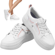 KALLORY Dam PU Casual Sneakers 1 Par Vita Rosa