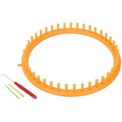 Round knitting loom set green plastic 29 cm with hook and