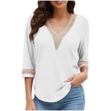 Pulover tricotat cu nervuri și decolteu în V pentru femei, alb, 2XL