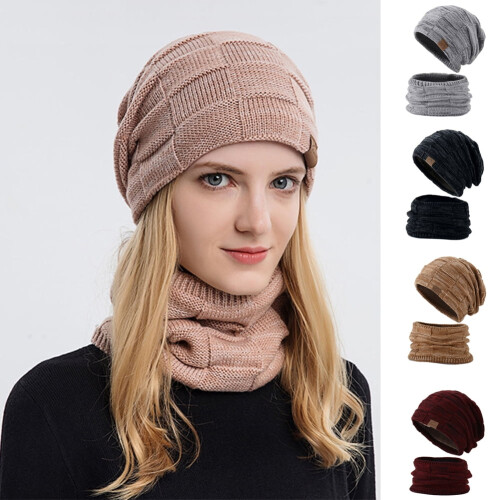 Winter-Rippmütze und Schal-Set, 2-teilig, Wollstrick