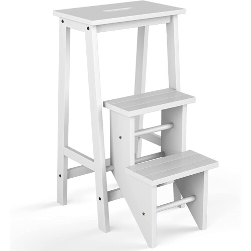 Tabouret escabeau pliant 3 en 1 blanc