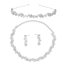 Brautschmuck-Set mit Blumenmuster und Strasssteinen, Silber