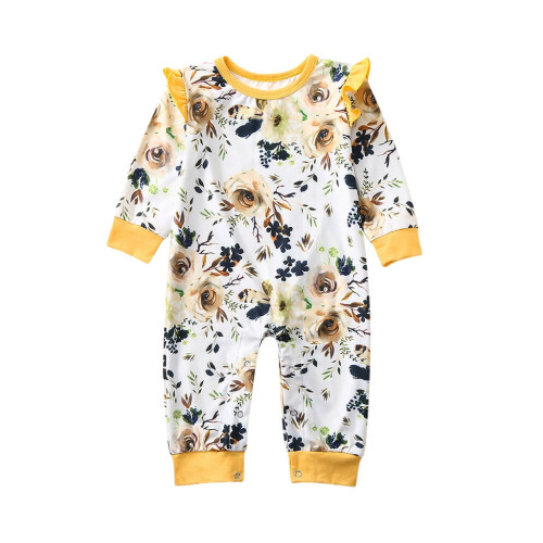 Blommig långärmad jumpsuit för babyflickor