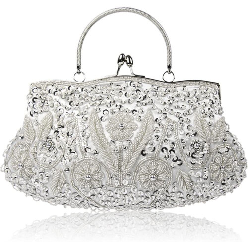 Γυναικεία Βραδινή Τσάντα Clutch Vintage με Χάντρες και Πούλιες