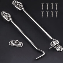 2 Pcs Stainless Steel Cabin Hook and Eye (8 Inch) with Screws - Heavy Duty Door Gate for Shutter Shed Window