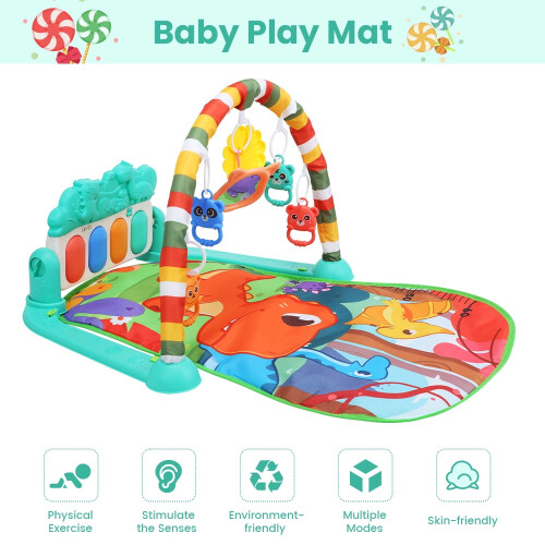Tapete de ginástica para bebês com piano e luzes, verde, 0-12 meses. 1