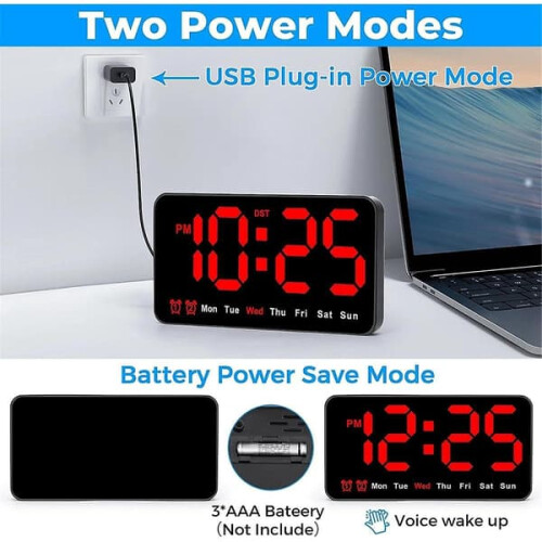 Digital Wall Clock LED 9-inch 12/24H Large Display Black Red 1