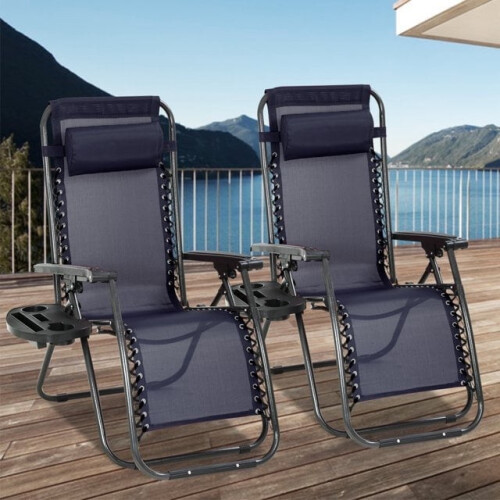 Set van 2 verstelbare Zero Gravity terrasstoelen, blauw, voor buiten