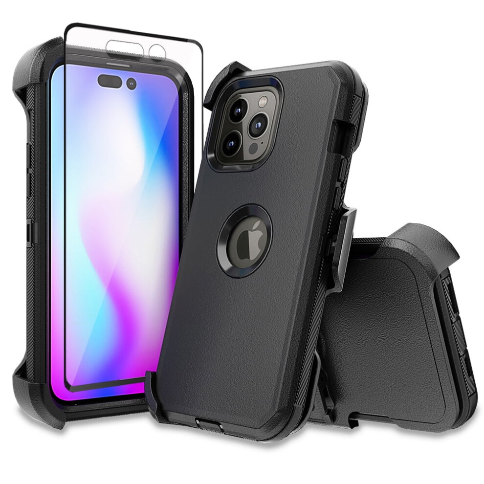 Iphone 14 Pro Case With Belt Clip And Screen Protector Black 9558633602975
