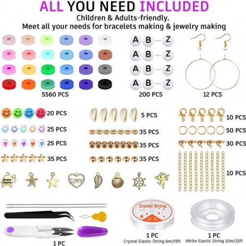 Flat Beads Kit for Bracelets Fruit Alphabet 24 Colors 6000 1