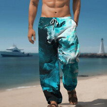 Pantalones casuales de hombre con estampado 3D y cintura elástica, color verde.