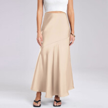 Damen-Satinrock mit hohem Bund, schmaler Passform, lang, beige, Größe M