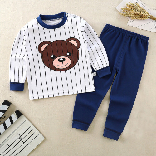 Ensemble pyjama bébé manches longues imprimé ours ou rayures unies