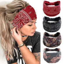 Lot de 4 bandeaux larges noirs pour femme, style bohème