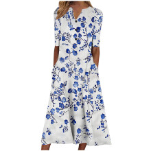 Naisten plus-kokoinen printtikuvioinen V-aukkoinen midimekko, koko S-3XL