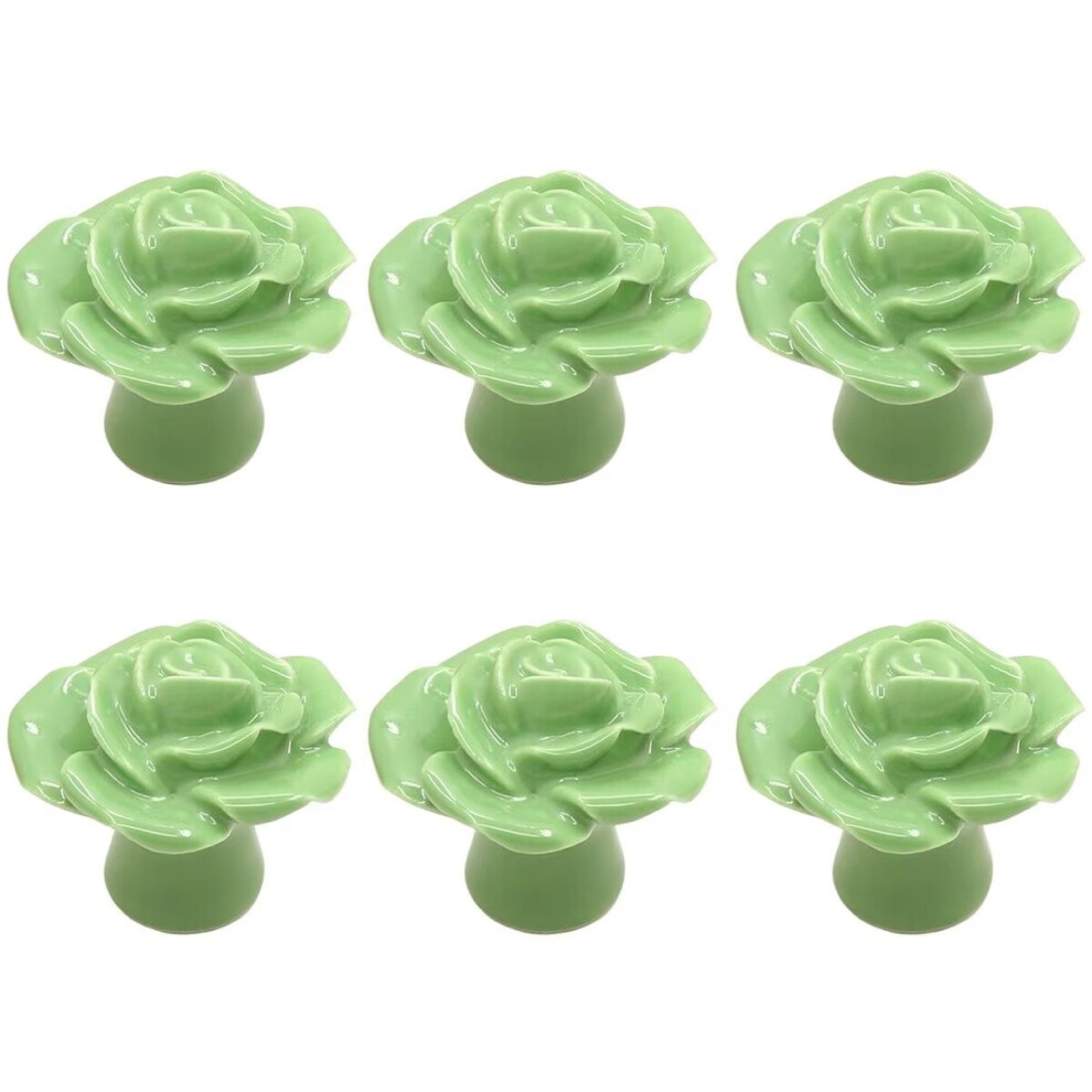 Antique Rose Ceramic Cabinet Knobs Green 6 Pcs 9402001649164