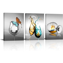 Ensemble de 3 tableaux sur toile gris vin papillon voilier