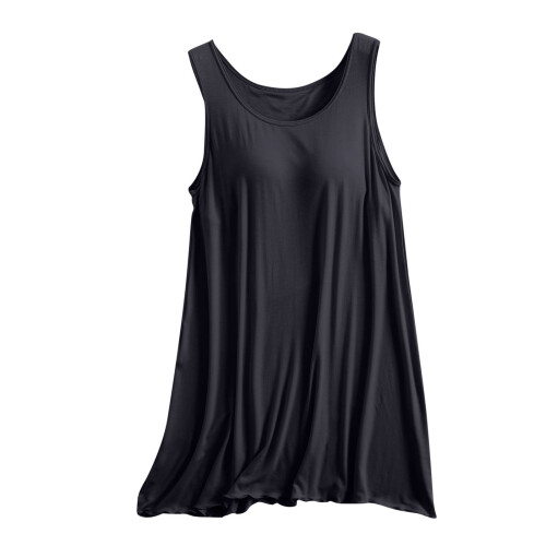Camicia da notte da donna senza maniche con coppe imbottite, di media lunghezza,