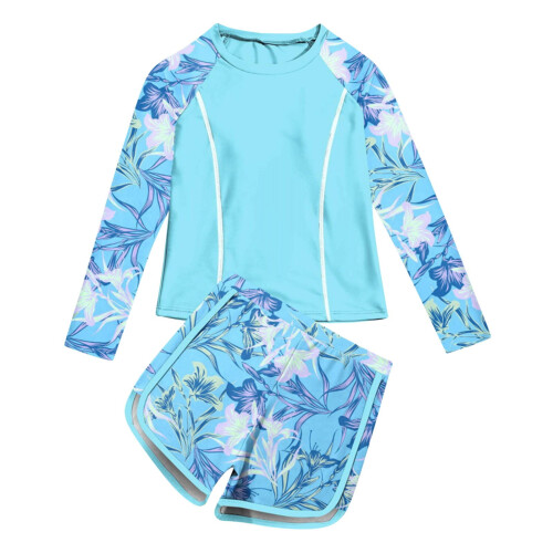 Mädchen Langarm-Rashguard-Set mit Blumenmuster, Größe 2-10 Jahre