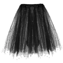 Schwarzer Pailletten-Tutu-Rock für Erwachsene, dreilagig