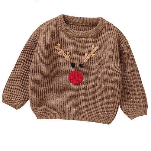 Christmas thermal knit sweater for babies khaki