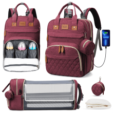Diaper Bag Backpack Red with Changing Station USB Port