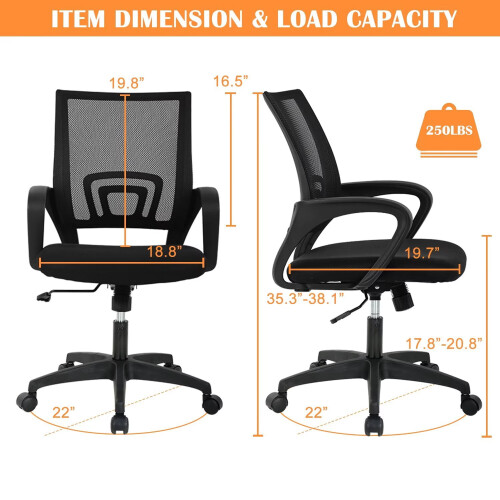 Chaise de bureau ergonomique noire à hauteur réglable 1