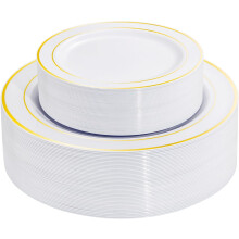 Piatti di plastica dorati, 60 pezzi (30 per la cena + 30 per il dessert)