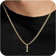 Initial pendant necklace for men 18K gold plated 20 inch