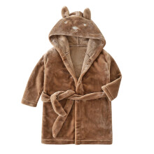 Kinder-Flanell-Bademantel-Pyjama mit Kapuze, Braun, 9-10 Jahre