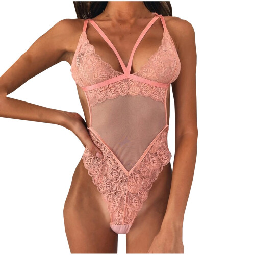Body da donna in pizzo con scollo a V profondo e spalline.