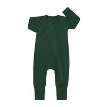 Babyribbad pyjamas med dragkedja, mörkgrön, 0-3
