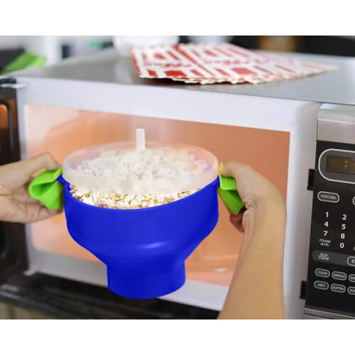 Bol pliabil din silicon pentru popcorn, albastru 2