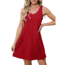Rochie de damă fără mâneci, cu decolteu în V și buzunare, roșie, XXL