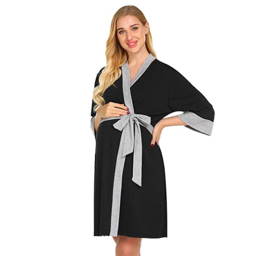 Robe de nuit de maternité noire à manches 3/4, taille S 1